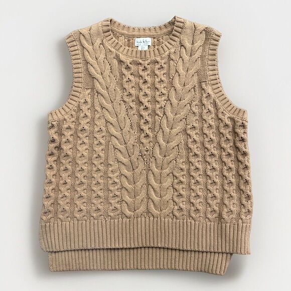 Nicole Miller Jackets & Blazers - Nicole Miller Cable Knit Sweater Vest Sz L Tan Camel Preppy Academia Old Money